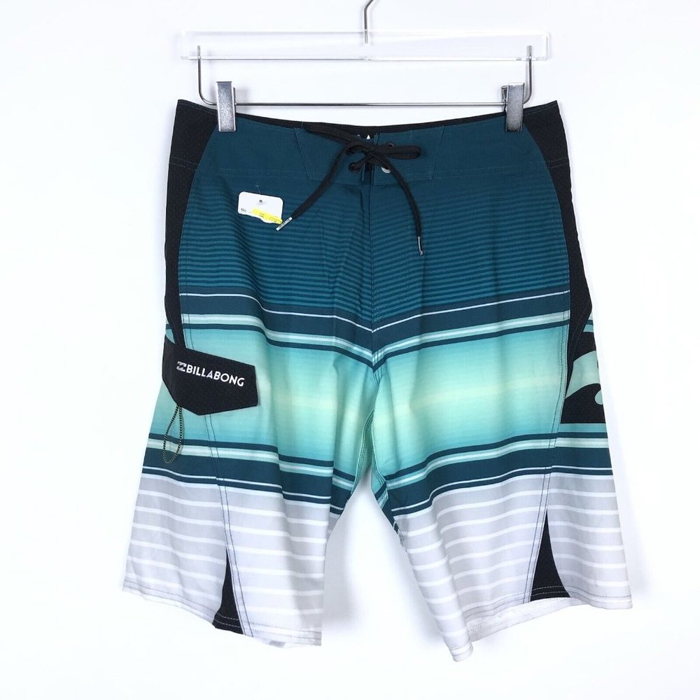 Billabong Teal and Gray Striped Board Shorts